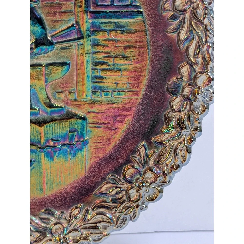 Fenton Carnival‎ Glass Plate Village Blacksmith  No 3  Series Vintage 1972